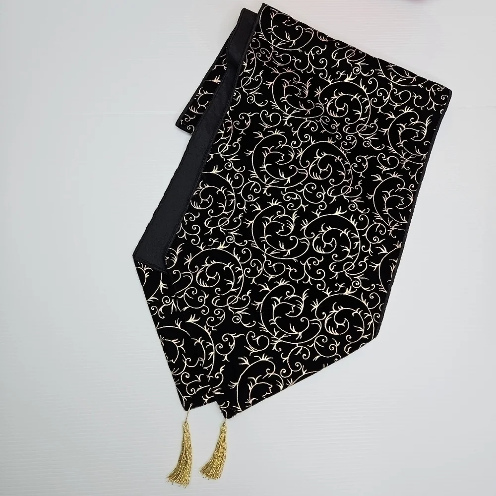 Table Runner Black & Gold Swirl Elegant Home Holiday Christmas Decor 13 x 71
